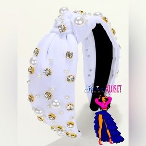 💝 White Opulence Embellished Bling Knotted Headband 💝